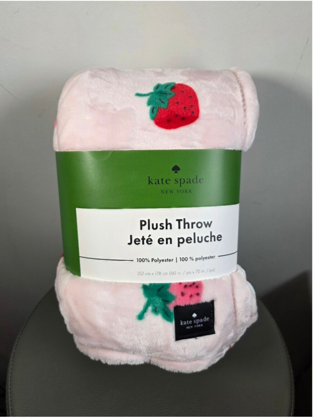 Kate Spade New York Strawberry Plush Throw Blanket Pink 60x70 Soft Cozy NWT